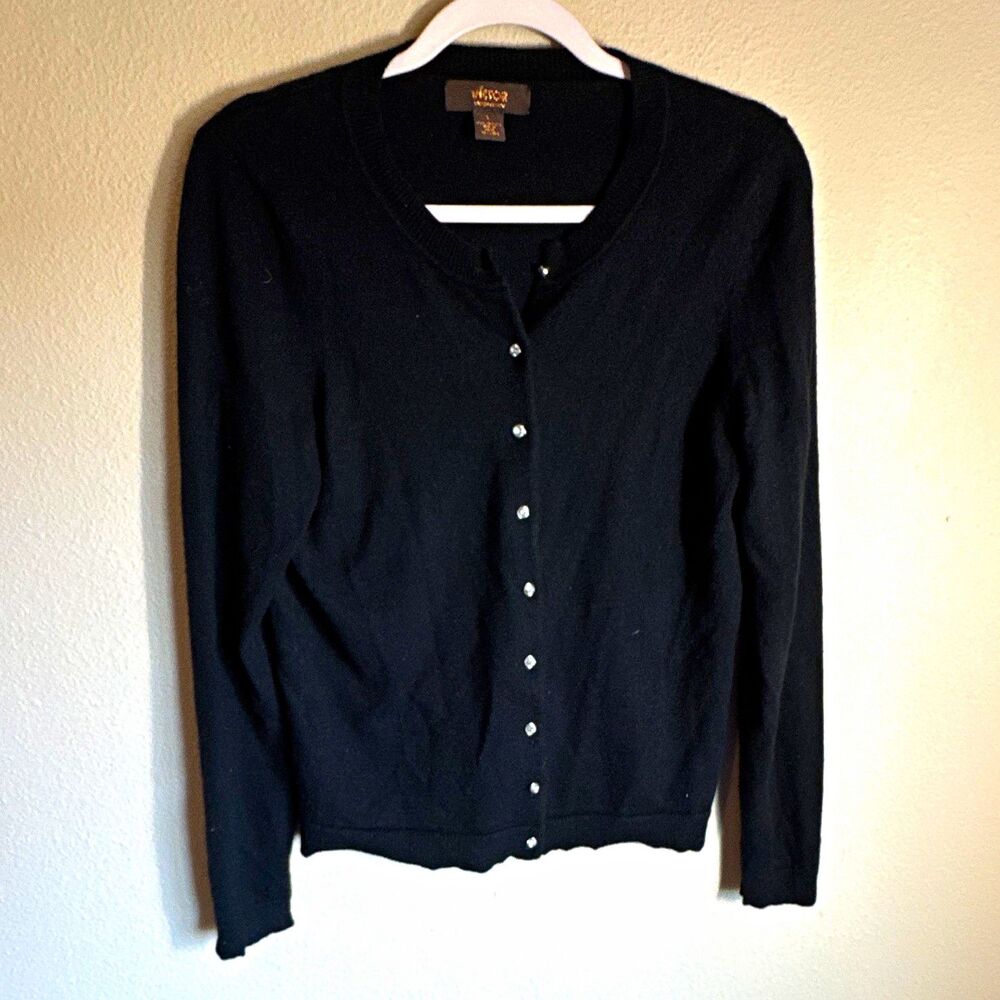 Victor Alfaro Women’s Cashmere Knit V-Neck Button Front Cardigan Black L